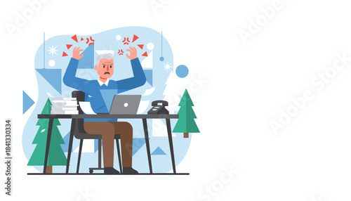 Frustrated senior employee stressed by excessive workload and tight deadlines in the office