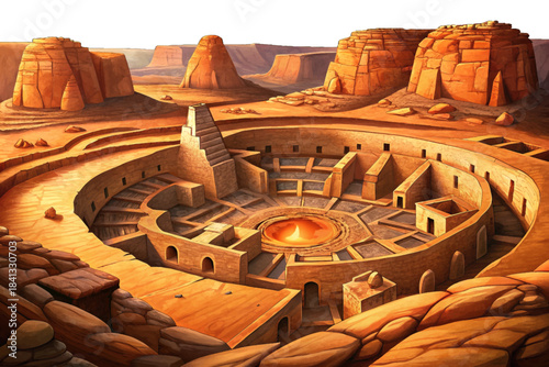 Chaco Canyon’s massive sandstone structures and circular kivas reveal the advanced astronomical knowledge and architectural skill of the Ancient Puebloans across the desert landscape