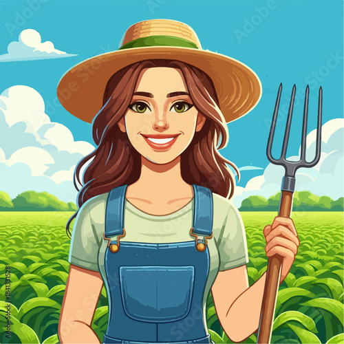 vector illustration of Farmer holding pitchfork
