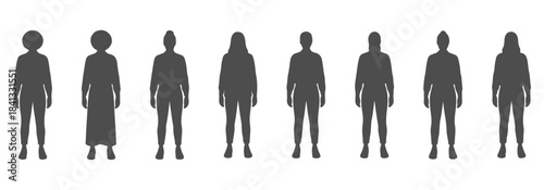CAD top view drawing of people silhouette, each separate, showing advanced technical detailing - accurate shoulder anatomy, elbow angle, wrist position. Vector illustration