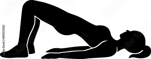 Glute Bridge Silhouette, Woman Performing Fitness Exercise in Minimal Anatomy Style
