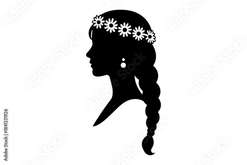 Silhouette of a Woman with Flowers in Her Hair Braided