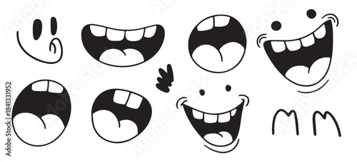 collection of cartoon mouths silhouettes black and white