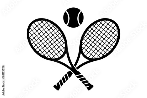 Tennis racket and ball icon representing the sport of tennis, a popular racket sport played individually against a wall or with a partner against two players