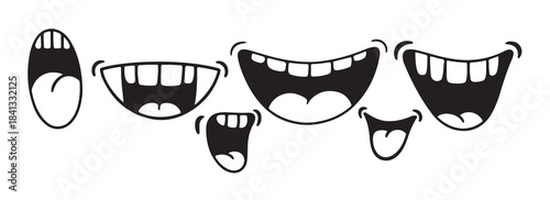collection of six cartoon mouth silhouettes showing various