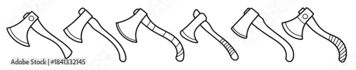 collection of six simple black and white axe illustrations 