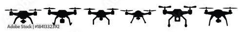 Drone silhouette vector set with camera