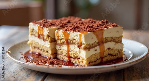  Tiramisu (Italy) served authentically on a plate
