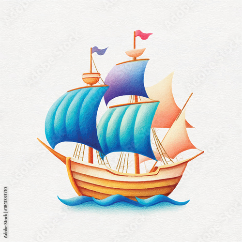 Vibrant Watercolor Sailing Ship Illustration for Nautical Adventures