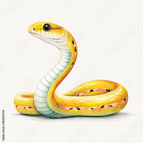 Vibrant Yellow Snake Watercolor Illustration, Exotic Wildlife Reptile Art