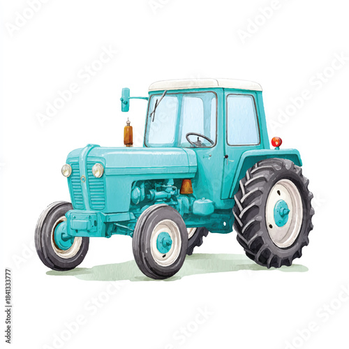 Vintage Blue Farm Tractor Illustration for Agriculture and Rural Themes