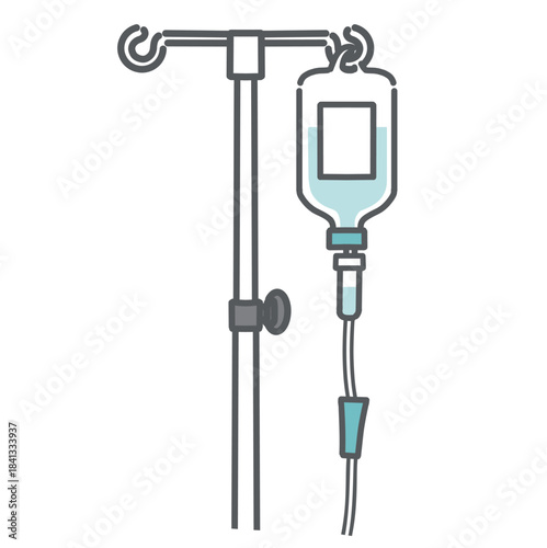 輸液バッグとチューブを装着した点滴スタンドのイラスト