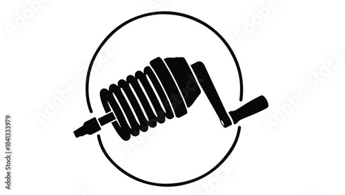 Mechanical spring shock absorber technical drawing isolated on white background industrial engineering concept