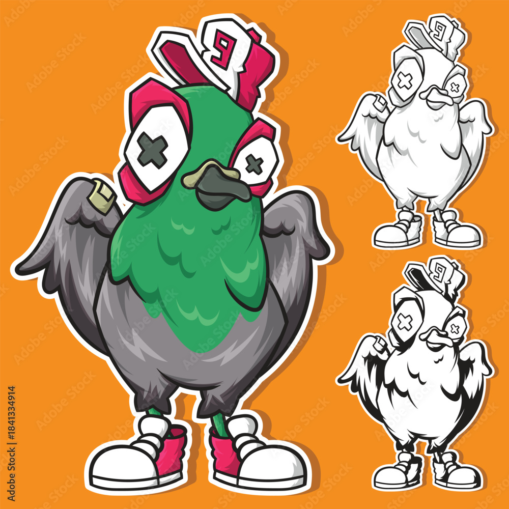 Obraz premium Cool Street Pigeon Mascot Cartoon Vector