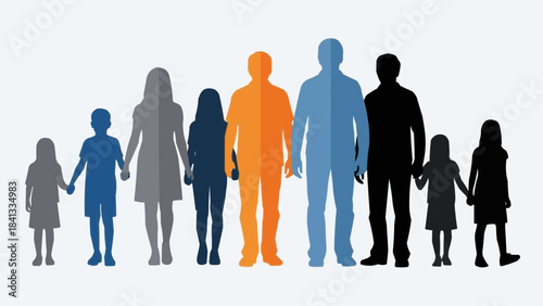 Diverse Group of People Silhouettes Representing Community and Family.