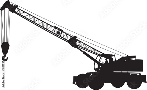 Lattice boom crawler crane silhouette heavy construction equipment lifting machinery industrial vector illustration
