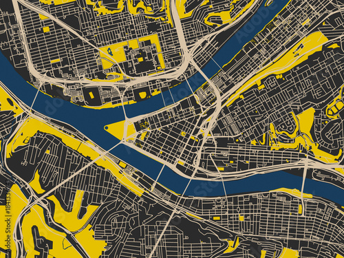 Photos Abstract city map of Pittsburgh Center, Pennsylvania with charcoal base with cre