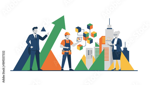 Urban development team working towards financial growth with technology