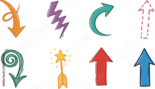 Hand-drawn arrows and a starburst arrow in vibrant colors