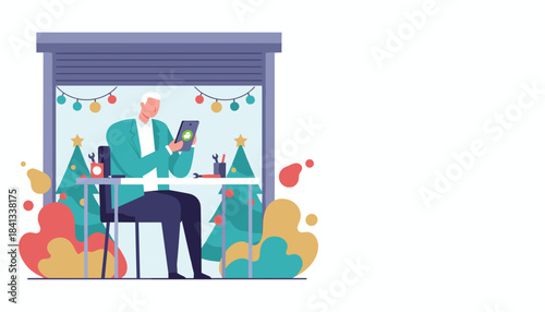 Technician uses a mobile application for car service management during the festive season