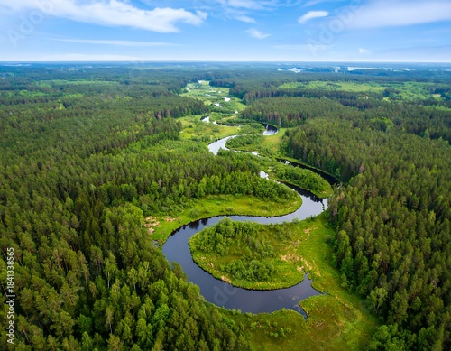 Scenic river winding through lush forest