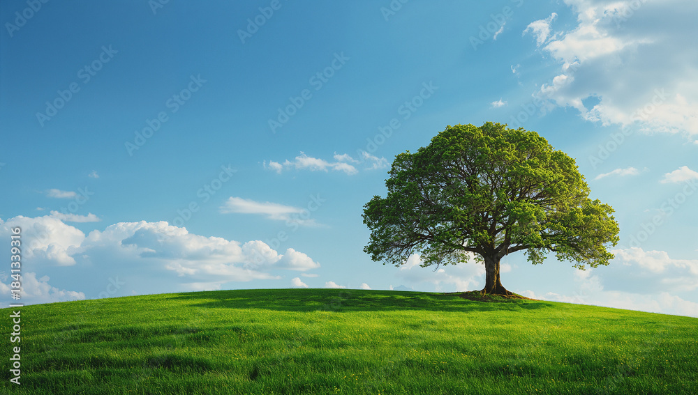 Obraz premium A large oak tree with sprawling branches, symbolizing wisdom, longevity, and the power of nature