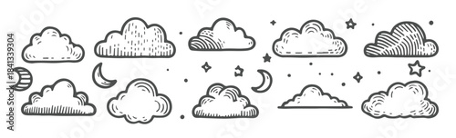 charming vintage cloud sketch collection hand drawn sky 