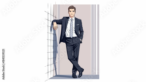 Young man in a stylish suit posing confidently.