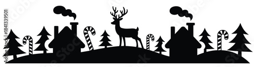 christmas village silhouette with reindeer and candy canes