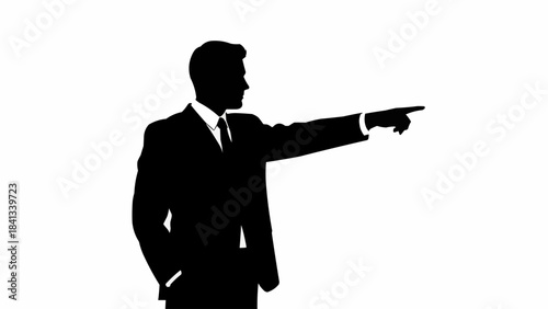 Silhouette of a businessman pointing to the right side.