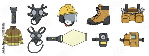  collection of firefighter and safety equipment illustrations 