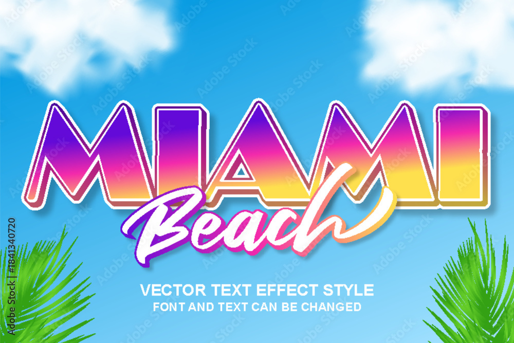 Fototapeta premium miami tropical beach paradise editable text effect font style template typography lettering
