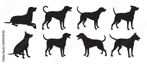 cute dog silhouettes set of different breeds of dogs