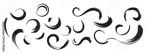 collection of black ink brush stroke swirls and circles
