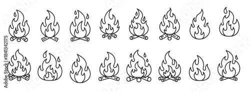 collection of minimal line art campfire icons hand drawn