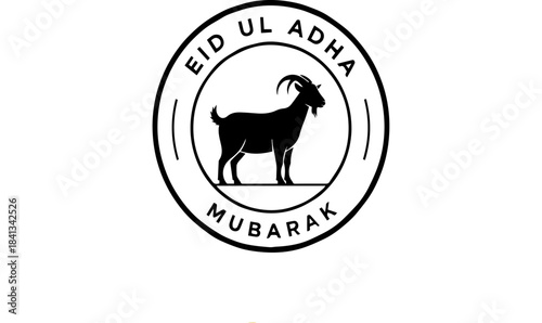 Black Vector Eid ul Adha Mubarak Circular Badge with Goat Isolated
