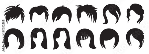 famale and male hairstyle and wig icons set