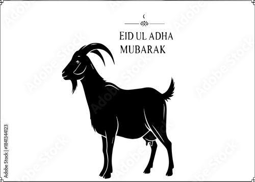 Black Goat Silhouette Vector with 'EID UL ADHA MUBARAK' Text for Islamic Holiday Design