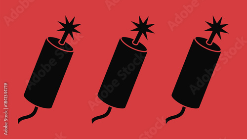 Explosive Dynamite Trio: Danger Warning Icon on Vivid Red