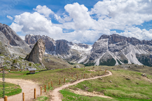 Dolomites, Seceda, hiking trails with cliffs
