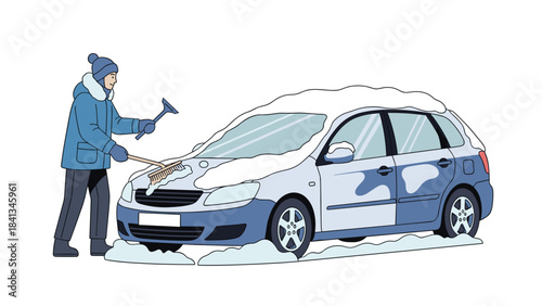 Mechanic in blue uniform using a tool on a blue and white car