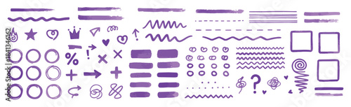 Violet Watercolor Underline and Circle Set, Hand-Drawn Design Assets for Decoration.