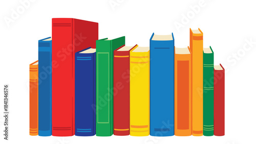 Colorful books stacked in a row on a