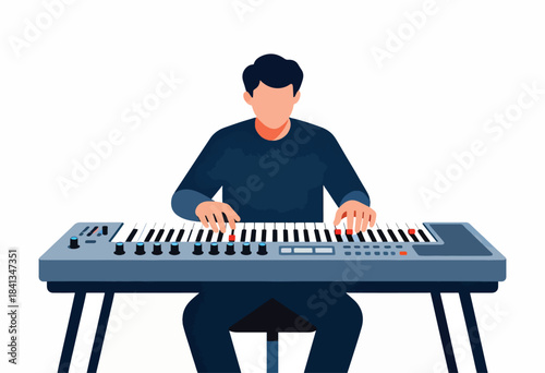 A person playing a keyboard on a stand