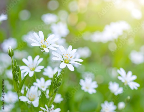 Delicate white flowers in a sunlit meadow