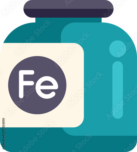 Stylized illustration featuring a bottle of iron supplement, emphasizing the importance of iron intake for maintaining good health