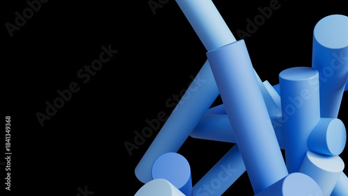Abstract Blue 3D Cylinders Composition on Black Background