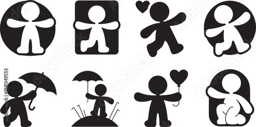 Collection of Simple Humanoid Silhouettes in Different Poses and Shapes figure person