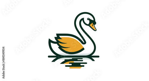 Elegant swan illustration in outline style with yellow and green accents