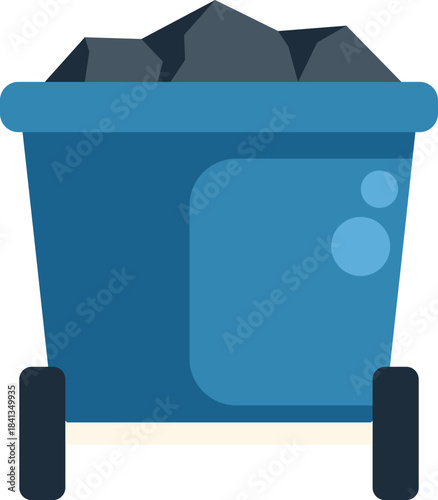 Blue mining cart transporting coal extracted from the mine